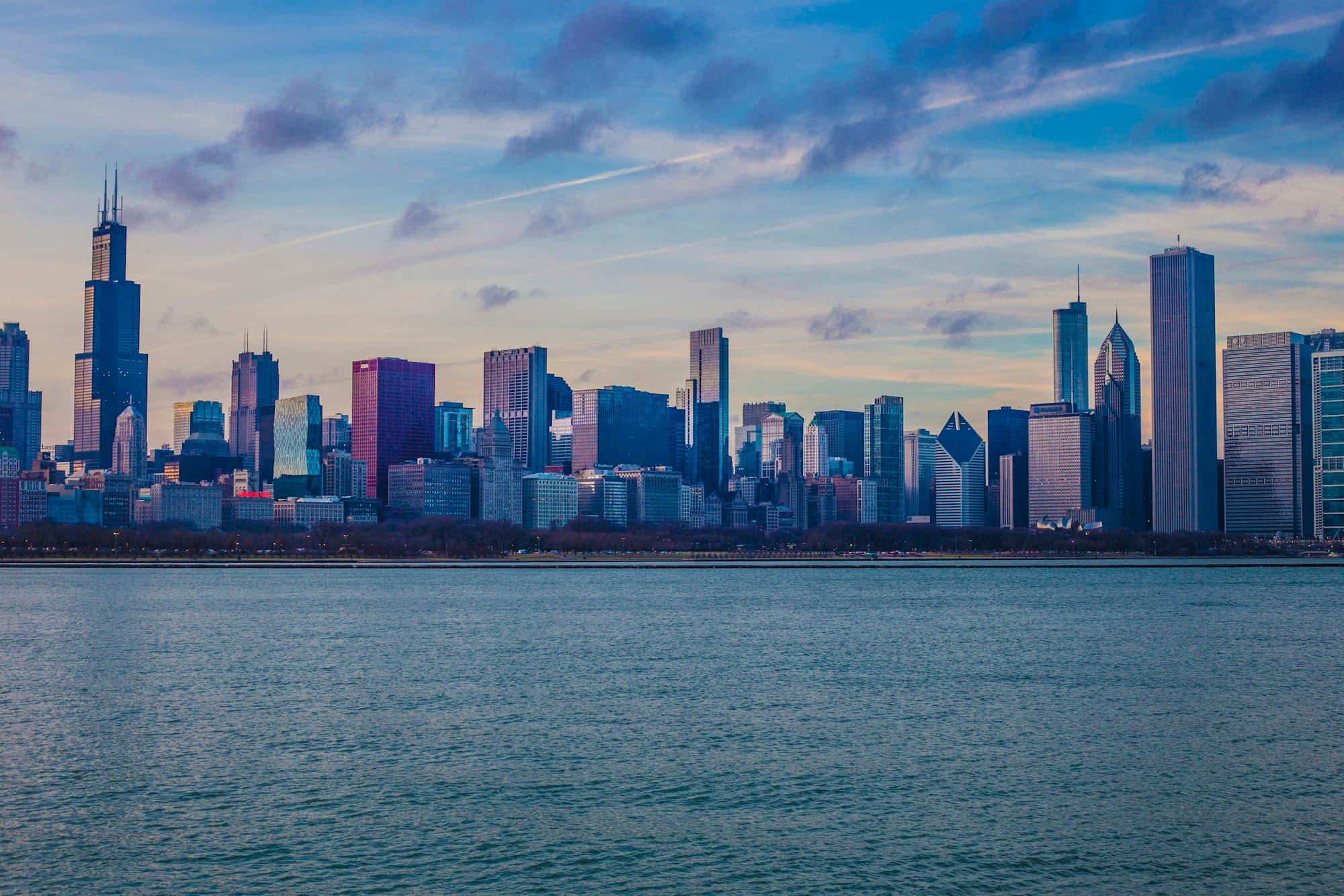 Chicago skyline across Lake Michigan